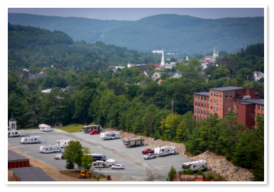 Aerial view of Little Town Campground and the surrounding area