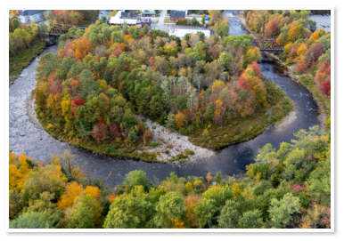 Aerial view of Little Town Campground and the surrounding area